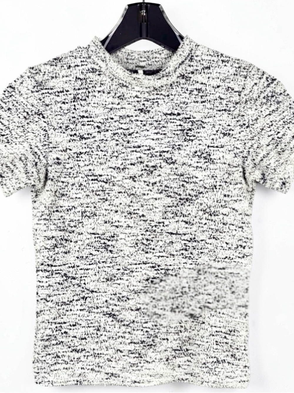 Free People Too Good Mock Neck Short Sleeve Textured Tweed Pullover Top